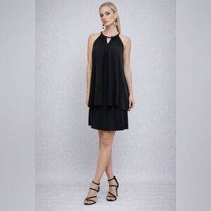 Laundry sz 10 little black dress loose fit below knee chain collar classy